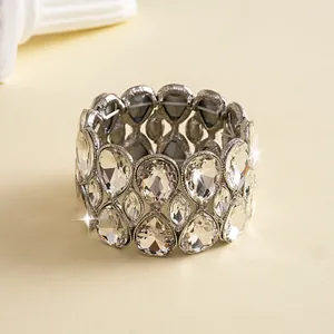 Close-up of elegant double-layer elastic bracelet with sparkling pear-cut rhinestones