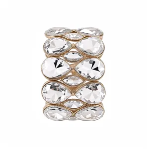 Übertriebenes Zweischichtiges Wassertropfen Strass Stretch Armband Gold Silber Legierung Tränenform Eingelegter Reif Für Damen Schmuck