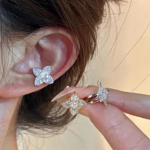 Zirconia Star Clover Ear Cuffs Copper Silver Gold Plated Non Piercing Earrings Jewelry For Women Fashion Minimalist Accessory