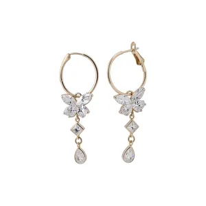 Sparkling Zirconia Butterfly Tassel Hoop Earrings Copper Jewelry For Women Gold Silver Plated Dangle Earrings Gift