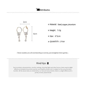 Detailed product specifications and size info for butterfly tassel earrings with zircons.