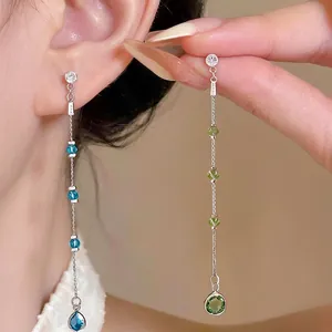 Lange Quasten Zirkonia Ohrstecker Mit 925 Sterling Silber Stift Elegante Kupfer Eingelegt Hängende Ohrringe Für Damen Mode Schmuck