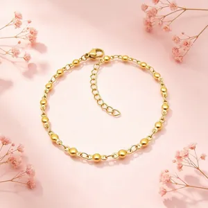 Bracciale a Catena con Perle Distanziate in Acciaio al Titanio Minimalista per Donna Stile Ins Regolabile Oro Argento