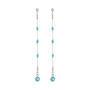 Long Tassel Zirconia Stud Earrings With 925 Sterling Silver Earring Post Elegant Copper Inlaid Drop Earrings For Women Fashion Jewelry