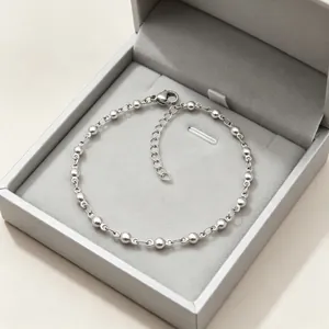 Bracciale a catena con sfere in acciaio inossidabile per donna, regolabile, in scatola regalo