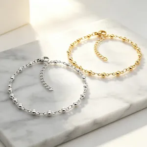 Eleganti bracciali a catena con sfere in acciaio inox da donna, gioielli regolabili minimal