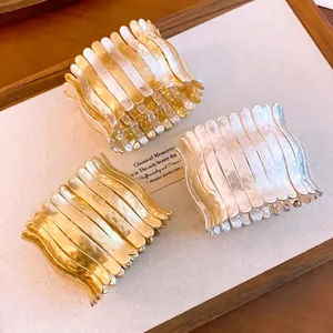 Luxury chunky wavy pleated stretch bracelet set in elegant gold and silver finishes