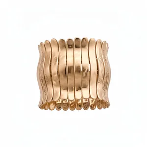 Plissiertes Gespleißtes Metall Elastisches Armband Für Damen Europäisch Amerikanischer Stil Breiter Klobiger Armreif Mode Statement Handschmuck Gold Silber Zweifarbig