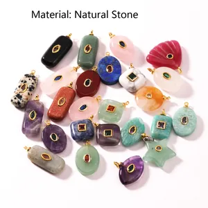 Pendentif en Cuivre Incrusté de Zirconia Géométrique en Pierre Naturelle Bricolage Accessoires Pour La Fabrication de Colliers Boucles d'Oreilles Style Vintage Individuel
