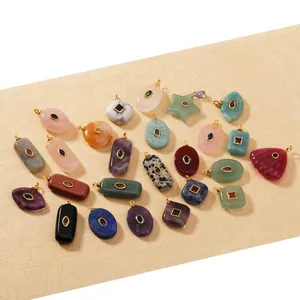 Collection de pendentifs en pierre naturelle avec monture dorée pour la création de bijoux DIY