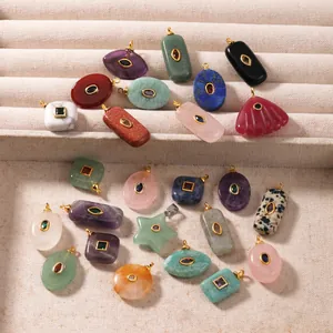 Collection de pendentifs en pierre naturelle avec bélières en cuivre pour bijoux DIY