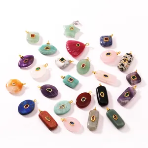Pendentifs en pierre naturelle assortis avec accents en cuivre doré pour bijoux DIY