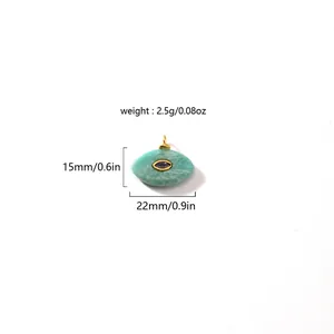 Detailansicht eines Türkis-Augenanhängers mit Größe (22x15 mm) und Gewicht (2,5 g).