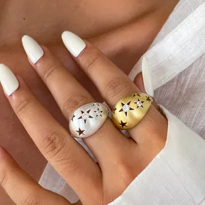 Kupfer Zirkonia Stern Geometrischer Offener Ring Für Damen Verstellbarer Mode Fingerschmuck Einfacher Stil Gold Silber Ring
