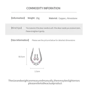 Technical details and dimensions of the rhinestone oval pendant jewelry set