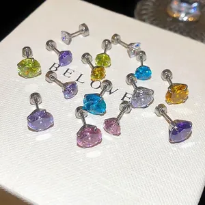 Women Stainless Steel Zirconia Stud Earrings Colorful Niche Design Sparkling Round Ear Jewelry Fashion Daily Commuting Accessory