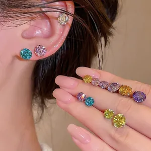 Dainty colorful cubic zirconia stud earrings with sparkly dopamine style for women.