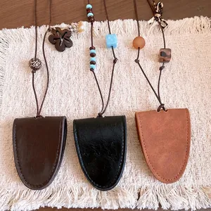 Modern Artificial Leather Key Case Necklace Retro Long Neck Hanging Eyewear Holder For Women Handmade Beads Pendant Fashion Accessories