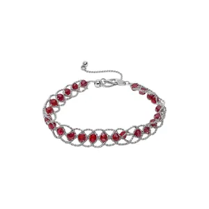 Elegante bracciale a rete in stile francese con perle di vetro rosse e argento.