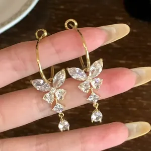 Vlinder Kwastje Oorknopjes Voor Vrouwen Glanzende Zirconia Ingelegde Koperen Oorbellen Met Zilveren Oorsteker Elegante Sieraden