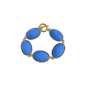 Vintage Dopamine Oval Resin Bracelet for Women Gold Plated Alloy Geometric Link Bracelet Toggle Clasp Fashion Jewelry