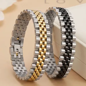 Unisex Roestvrij Stalen Jubilee Armband Luxe Vijf-Kraal Massieve Metalen Schakel Horlogeband Stijl Mode Sieraden Polsband Met Vouwsluiting
