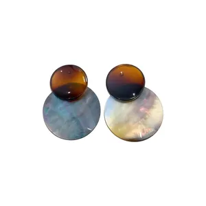 Nischen-Design Verlauf Acetat Muschel Anhänger Ohrstecker Mit 925 Sterling Silber Ohrstecker-Stift Vintage Geometrischer Ohrschmuck