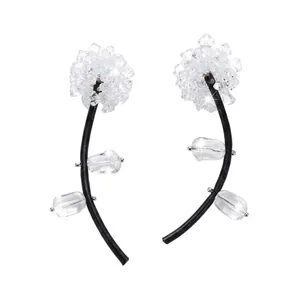 Boucles d'Oreilles à Pompon en Strass Contraste Noir Et Blanc Design de Niche Tige en Argent Sterling 925 Boucles d'Oreilles Pendantes Florales Bijoux