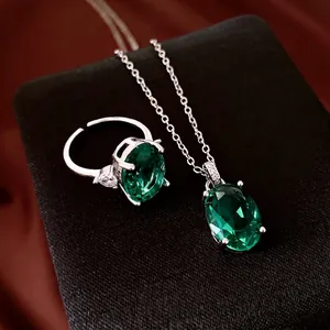 Elegante Collana Ovale in Zirconia Anello Aperto Gioielli in Rame Catena a Clavicola Gioielli di Lusso Regalo per Donna