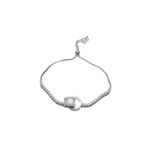 Bracelet Ajustable Cercles Liés en Zirconia Ins Coréen Style Froid Minimaliste Géométrique en Cuivre Couleur Argent pour Femmes Bijoux