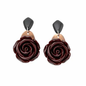 Vintage Hars Hout Bloem Druppel Oorbellen Met Zilveren Oorsteker Handgemaakte Bloemen Sieraden Voor Vrouwen Retro Stijl