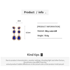 Détails du produit et mesures des boucles d'oreilles vintage en forme de goutte bleue