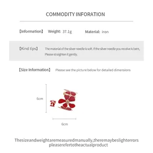 Elegantes rotes Emaille-Blumen-Armreif und Ring-Set mit detaillierten Maßen
