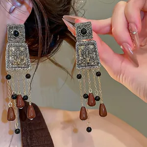 Vintage Ethno Gold Quaste Wassertropfen Ohrhänger Für Damen Bohemian Legierung Ohrringe Mit Silber Stift