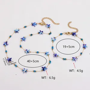 Detailansicht der bunten Seestern-Halskette und des Armbands mit Größenangaben