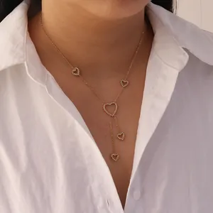 PVD Gold Plated 304 Stainless Steel Rhinestone Heart Butterfly Tassel Y Necklace Fashion INS Jewelry For Women Party Gift