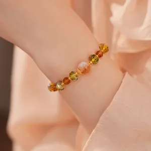 Élégant bracelet en perles de verre de luxe avec cristaux d'ambre et d'olive pour les vacances