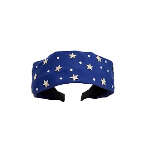 Retro Fabric Star Studded Headband For Women Fashion Wide Side Hair Band Volumizing Hair Hoop Cloth Headpiece Elegant Hair Accessories