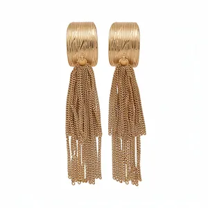 French Wrinkled Square Stud Earrings Alloy Double Layer Long Tassel Drop Earrings For Women Daily Jewelry Gold Silver Tone