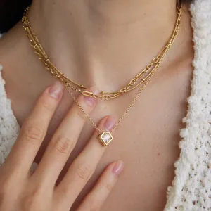 Geometrische Zirkonia Anhänger Halskette Für Damen Edelstahl 18K Vergoldet O-Kette Halskette Eleganter Schmuck Geschenk Zubehör