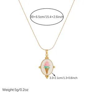 Detailed view of gold-plated ice cream enamel pendant necklace with full dimensions