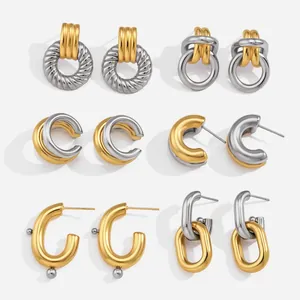 Collection de boucles d'oreilles créoles bicolores en acier inoxydable doré et argenté