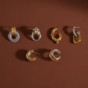 Collection de boucles d'oreilles en acier inoxydable bicolore or et argent, styles épurés