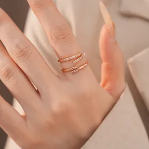 Minimalist Copper Zirconia Open Ring Set For Women Elegant Double Layered Adjustable Finger Ring Vintage Luxury Jewelry Gift
