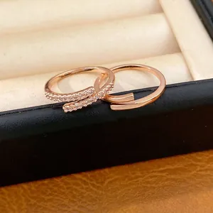Exquisite rose gold open ring set with sparkling zircon accents presented in a luxury box