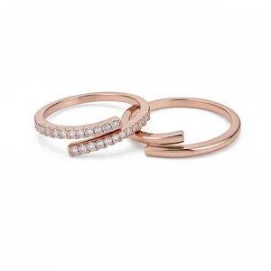 Ensemble de Bagues Ouvertes en Cuivre Minimaliste avec Zirconia pour Femmes Bague Réglable à Double Couche Bijoux de Luxe Vintage