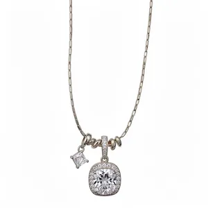 Geometrische Quadratische Zirkonia Anhänger Halskette Für Damen Leichter Luxus Kupfer Schlüsselbeinkette Modeschmuck Zubehör