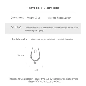 Detailed size and material specification chart for bridal zircon water drop jewelry set