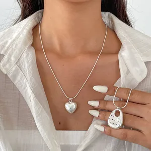 Collana Minimalista In Rame In Stile Europeo Con Ciondolo Geometrico A Cuore E Ovale A Pois Catena A Osso Di Serpente Per Donna Gioielli