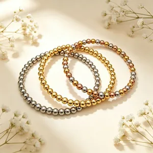 Minimalistisches Edelstahl Perlenarmband Für Damen Herren Retro Leichter Luxus 18K Vergoldet Rundperlen Modeschmuck